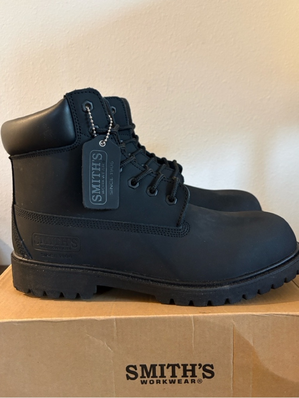 NIB [Smith’s] Workwear 6" Black Leather Lug Outdoor Work Boots Men’s 10 / W 11.5 - Picture 2 of 10